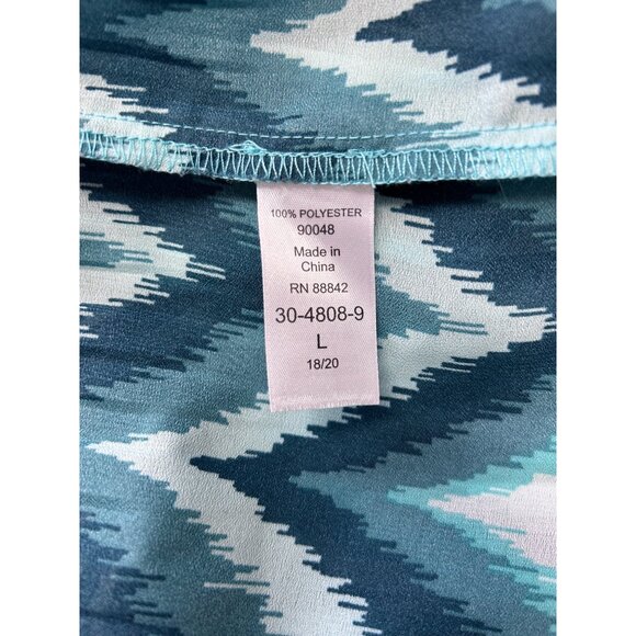 Only Necessities Womens L gauzy Pleated Oversized Blue Zigzag Pattern Shirt - Picture 6 of 9